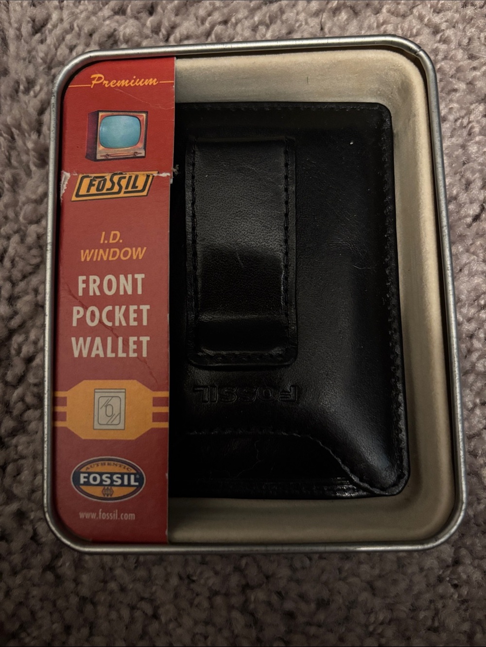 Fossil Black Leather Front Pocket Wallet with Clip
